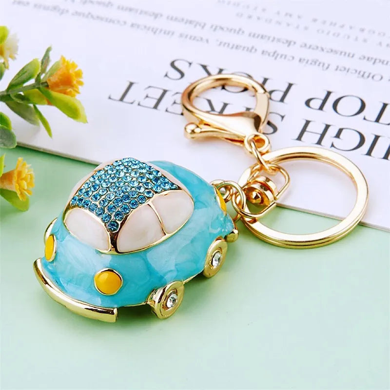 cute car metal diamond women's bag pendant keychain