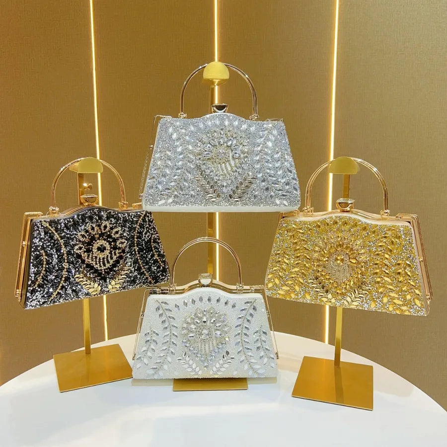 New Large Capacity Women's Diamond Embedded Handbag Evening Bag Single Shoulder Slant Cross Handbag Fashionable Box Shape