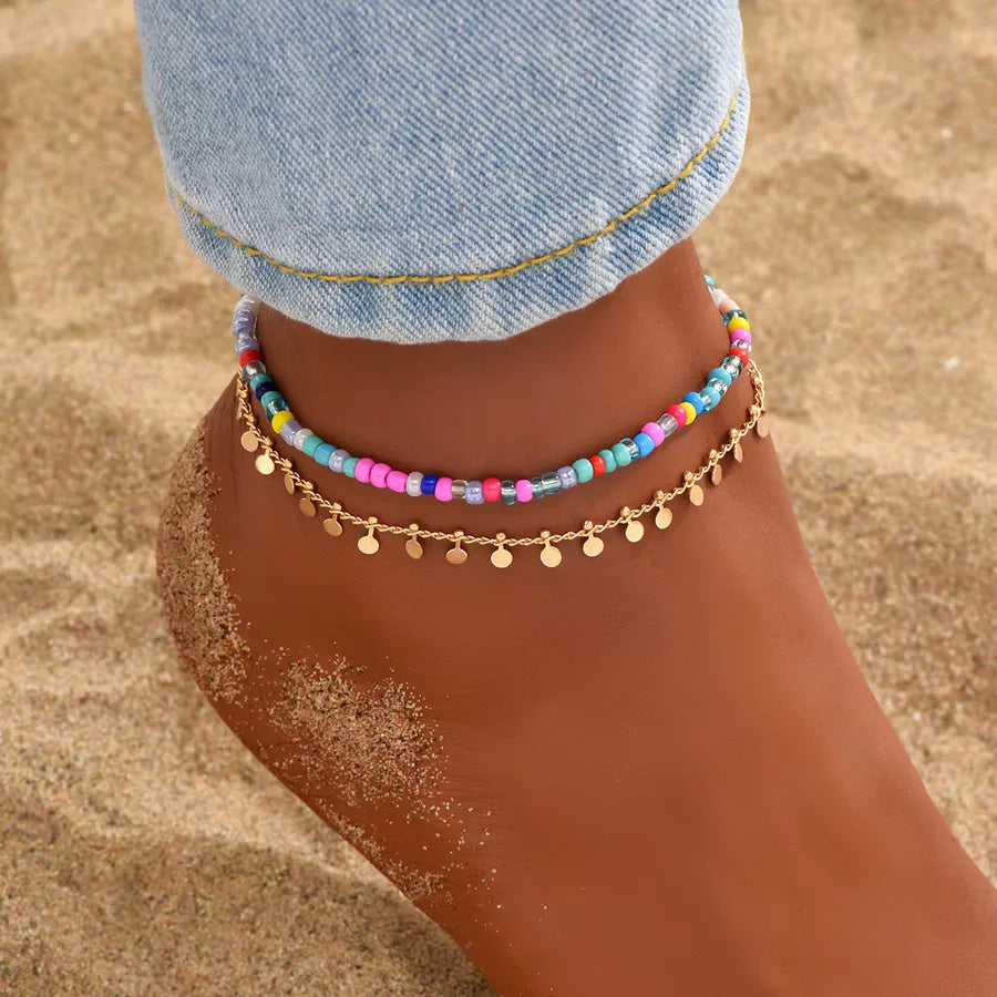 Bohemian Beach Style Distinctive Foot Decoration Simple Metal Turquoise Rice Beads Rhinestone Soft Pottery Multi-Style Foot Chain