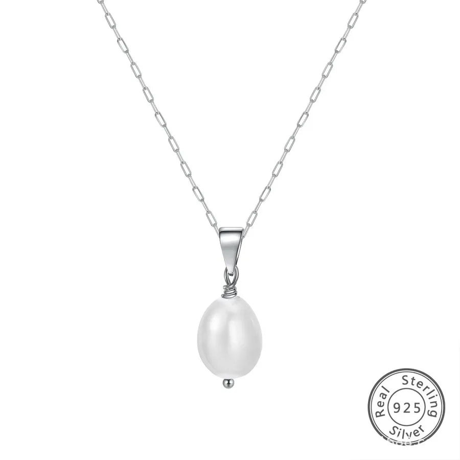 925 Sterling Silver Freshwater Pearl cable chain Plating Geometric Double Layer Necklaces Pendant Necklace Necklace