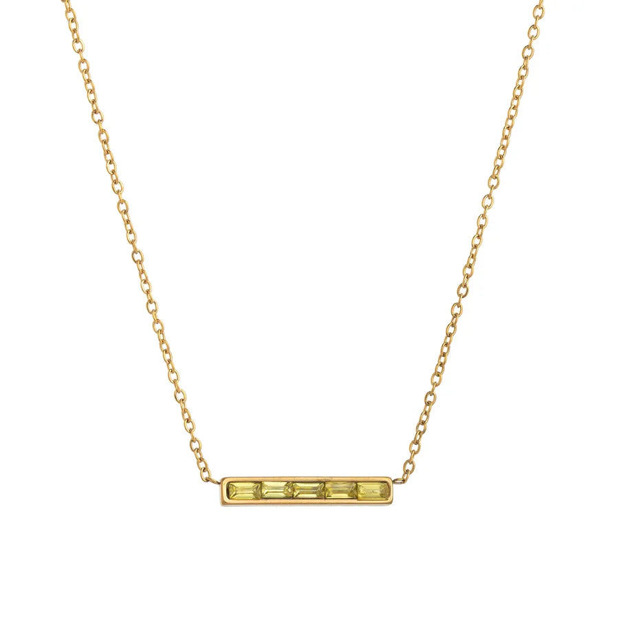 Wholesale Jewelry Lady Simple Style Shiny Rectangle 304 Stainless Steel Zircon 18K Gold Plated cable chain Pendant Necklace