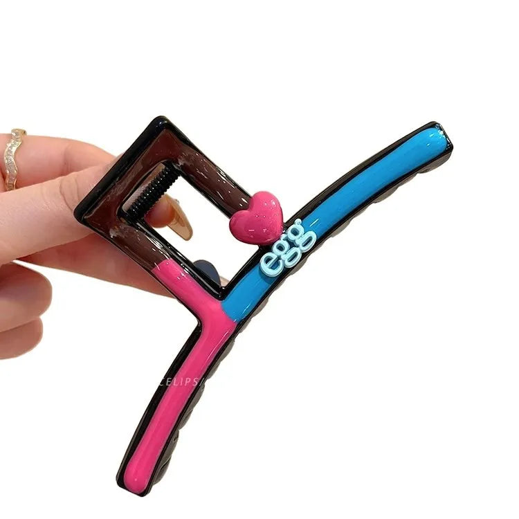 New Style Large Letter Color Block Hair Clip Women's Elegant Shark Tail Hair Clip Sweet Headwear Accessory For Women