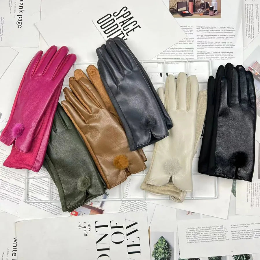 Fashionable PU Velvet Touchscreen Gloves For Women Elegant Business Style Autumn Winter Warm Driving Cycling Outdoor Gloves