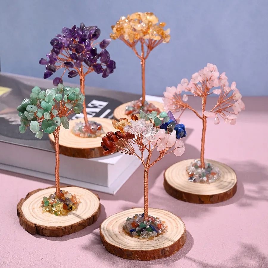 Elegant Handmade Simple Style Tree Natural Gemstone solid wood copper wire Ornaments Artificial Decorations