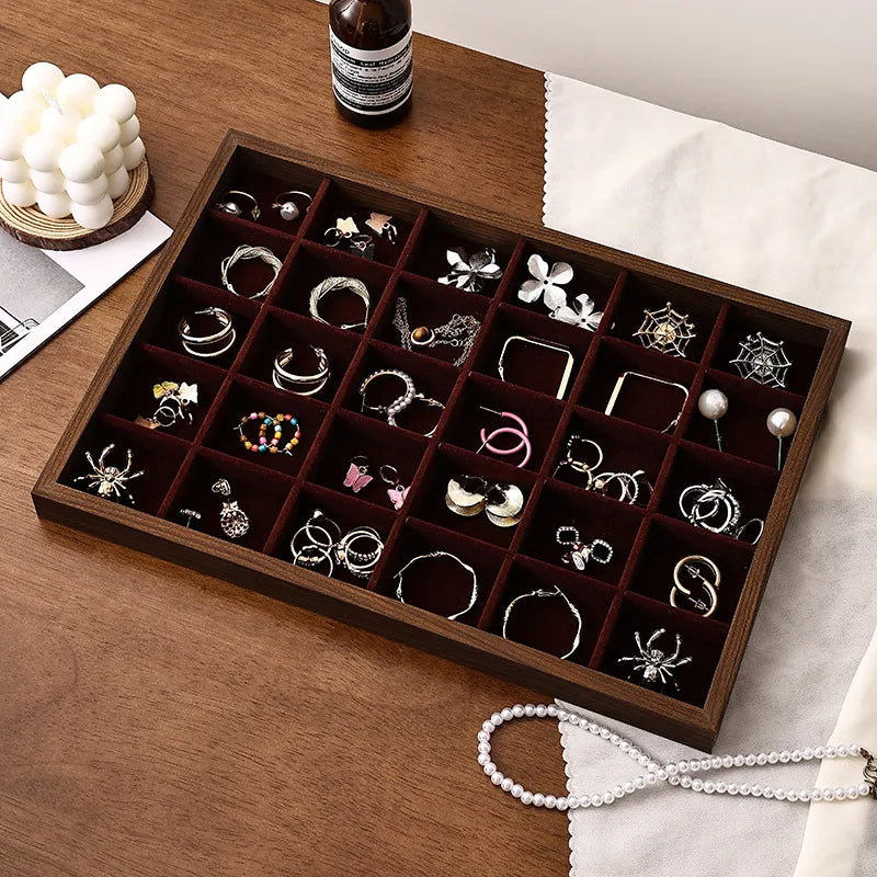Walnut Wood Jewelry Display Tray Earring Necklace Bracelet Ring Stand Night Market Stall Props Luxury Style Jewelry Holder