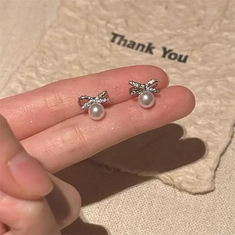 1 Pair Freshwater pearl earrings Bow Knot Drop Earrings
