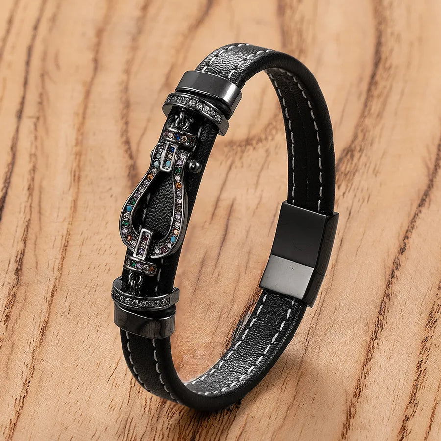 Personalized Simple Men's Handmade Woven Leather String Bracelet Classic Vachette Clasp Accessories Stainless Steel Magnetic Buckle Bracelet Jewelry Wholesale