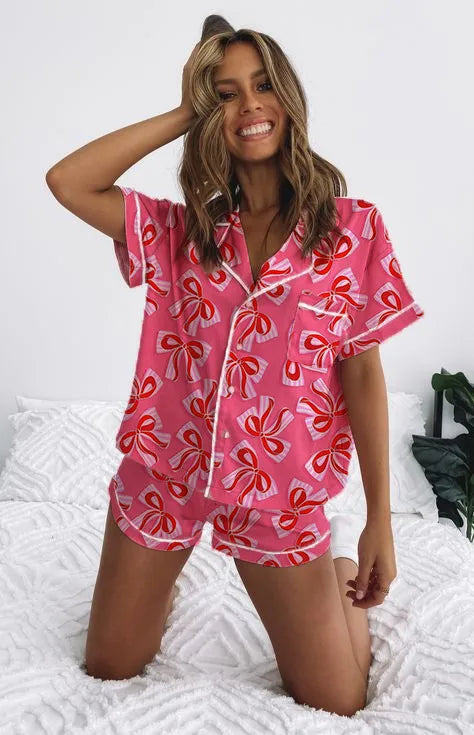 Holiday Women's Cartoon Style Heart Shape Imitated Silk Polyester Shorts Sets Pajama Sets