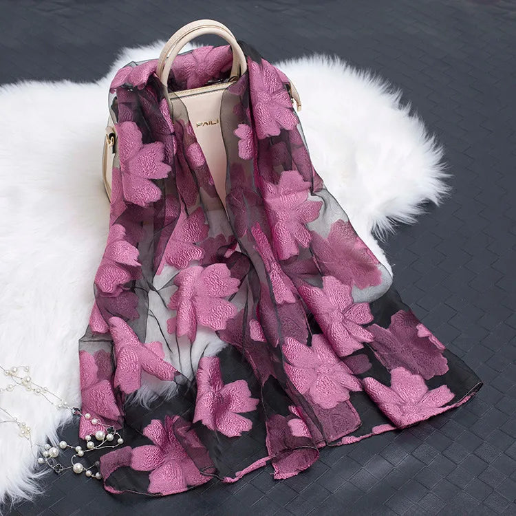 women's simple style color block organza scarf