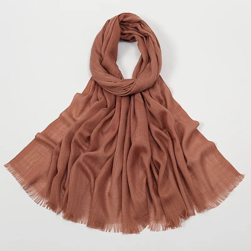 Unisex Simple Style Solid Color Slub Cotton Tassel Scarf