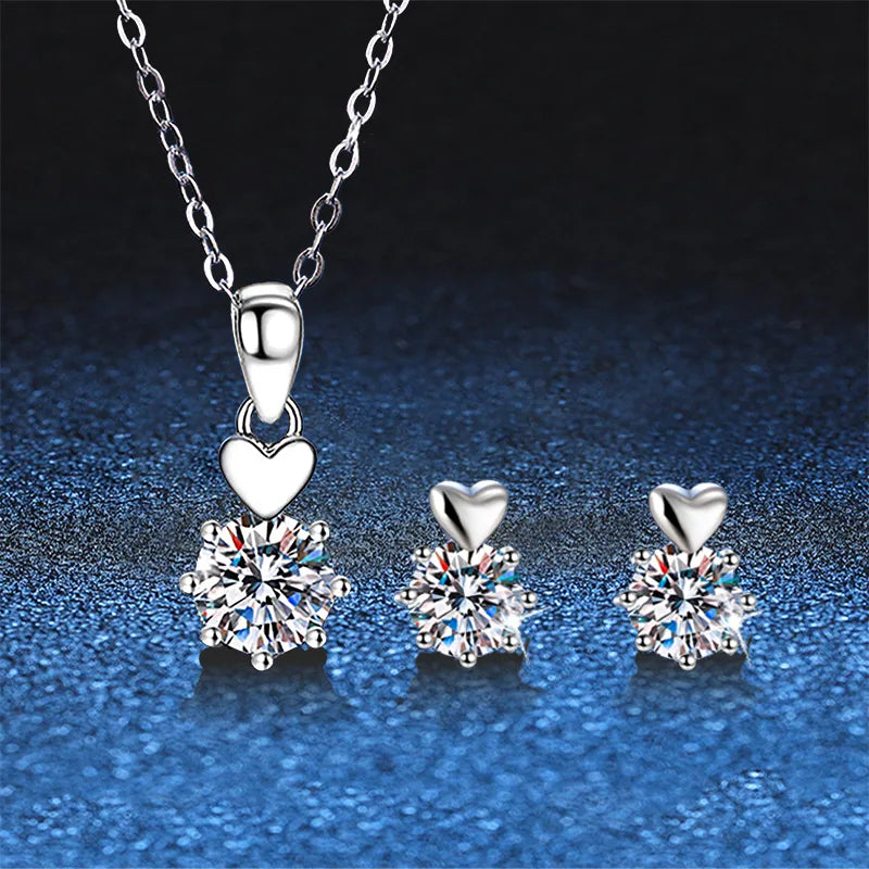 Moissanite 925 Sterling Silver Earrings Necklace Geometric White Gold Plated Earrings Necklace