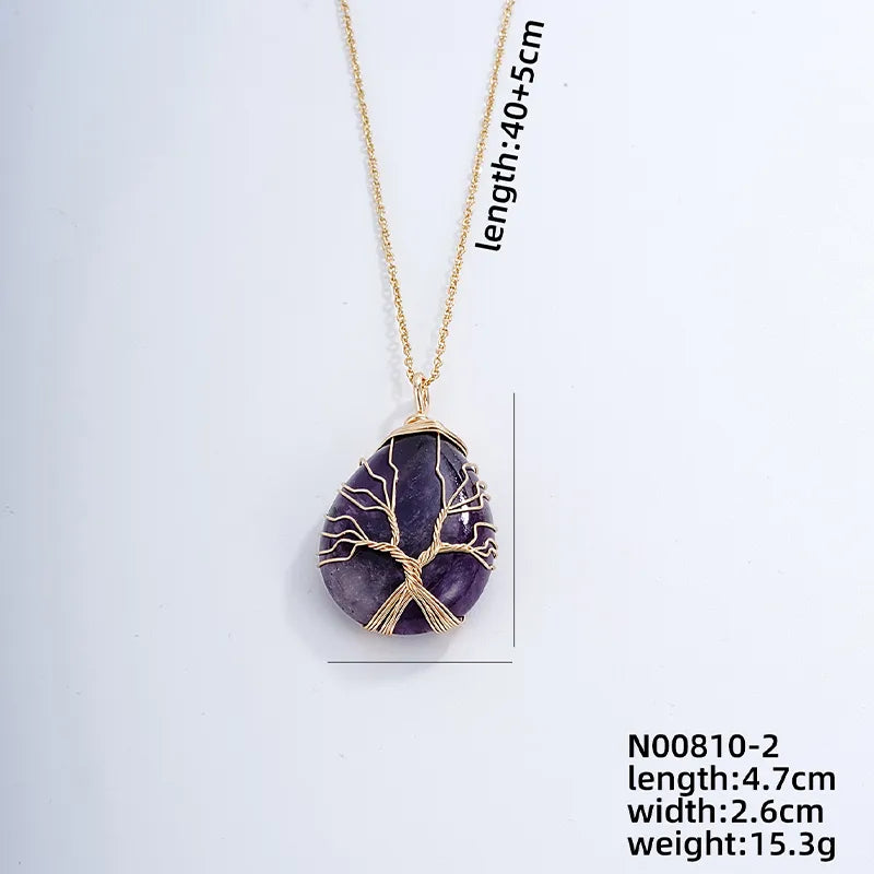 ig style simple style water droplets stainless steel natural stone knitting pendant necklace