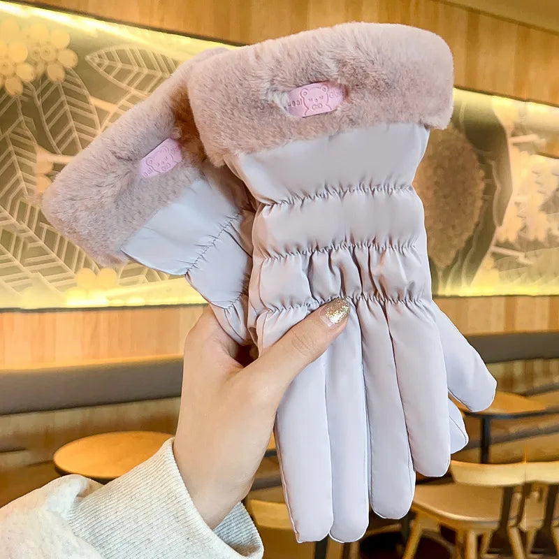 Warm gloves women's winter plus velvet padded suede autumn and winter cold-proof touch screen new cycling ski riding gloves