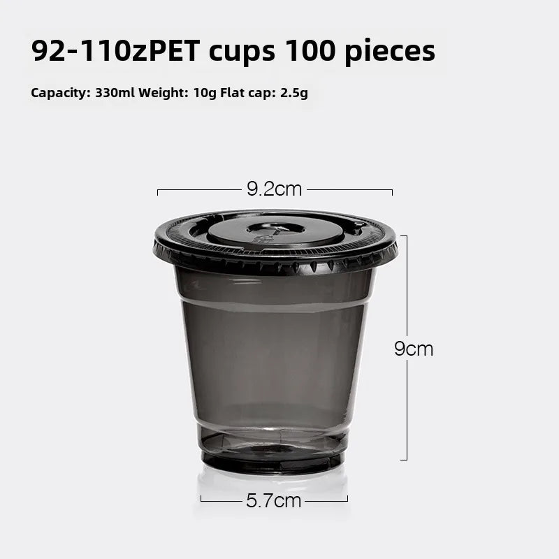 Horn flower disposable cup black plastic ice coffee cup PET cold drink Net red milk tea small black cup with lid