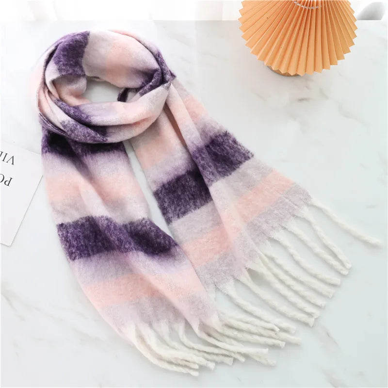women's casual plaid imitation cashmere tassel scarf