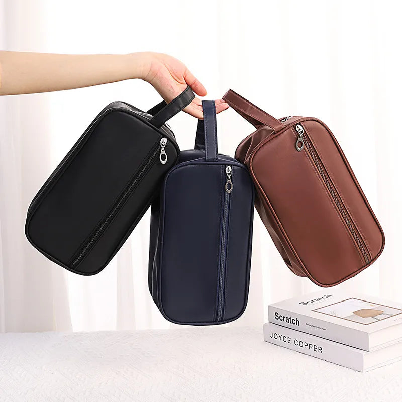 casual solid color pu leather nylon storage bag makeup bags