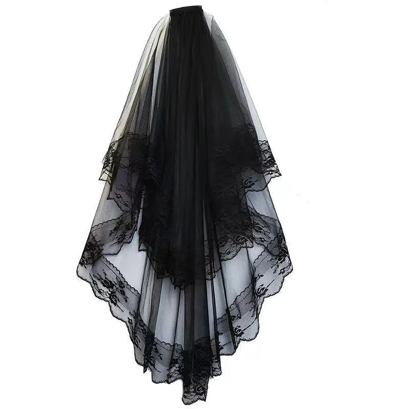 Black Veil Halloween Ghost Festival Bridal Lace Headdress  Wedding Props Princess Hair Accessories High Sense