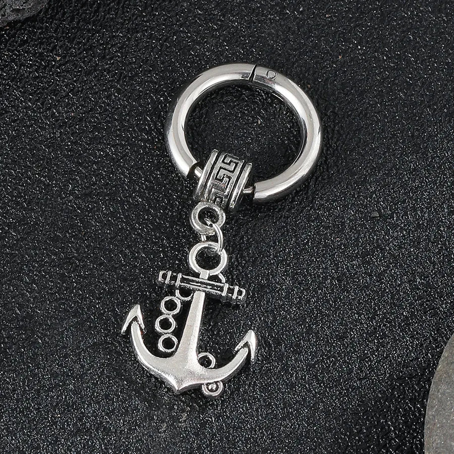 1 piece retro punk anchor plating stainless steel drop earrings