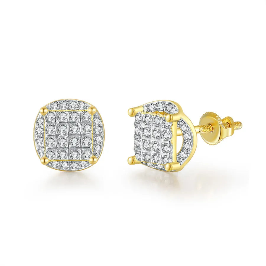 1 Pair Hip-Hop Round Square Heart Shape Plating Inlay Copper Zircon White Gold Plated Gold Plated Ear Studs