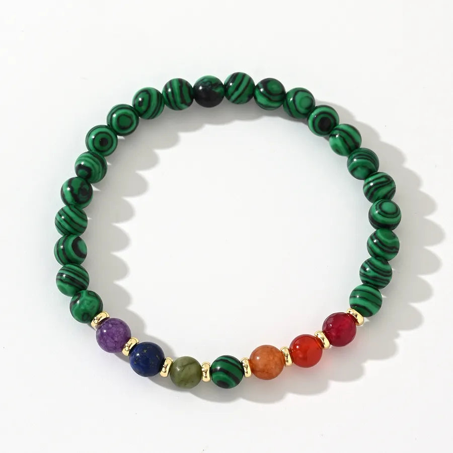 Manufacturer  Hot Selling Copper Spacer Malachite Semi-Precious Stone Men's Bracelet Natural Bracelet Bead String Jewelry Geometric