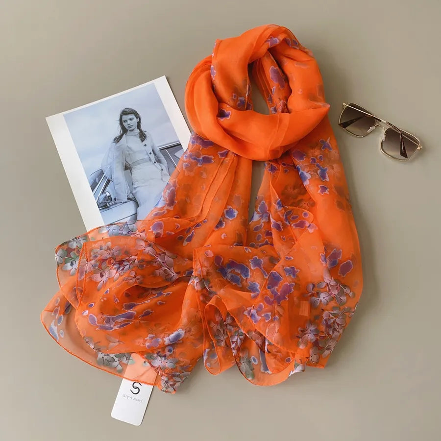 Women's Elegant Printing Polyester Chiffon Silk Scarf