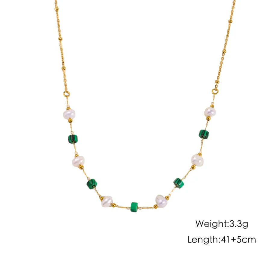 Wholesale Jewelry Casual Elegant Simple Style Geometric 304 Stainless Steel natural stone Natural Stone Pearl Inlay cable chain Necklace
