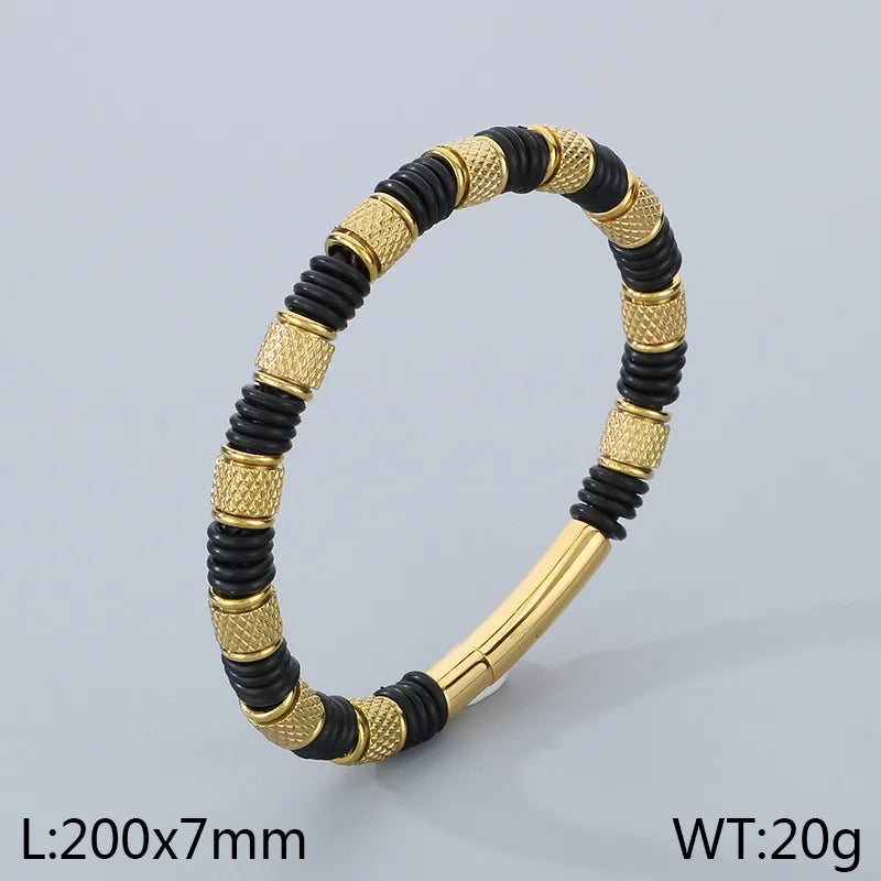 Business Simple Style Geometric 304 Stainless Steel Microfiber Leather 18K Gold Plated Men's Bangle