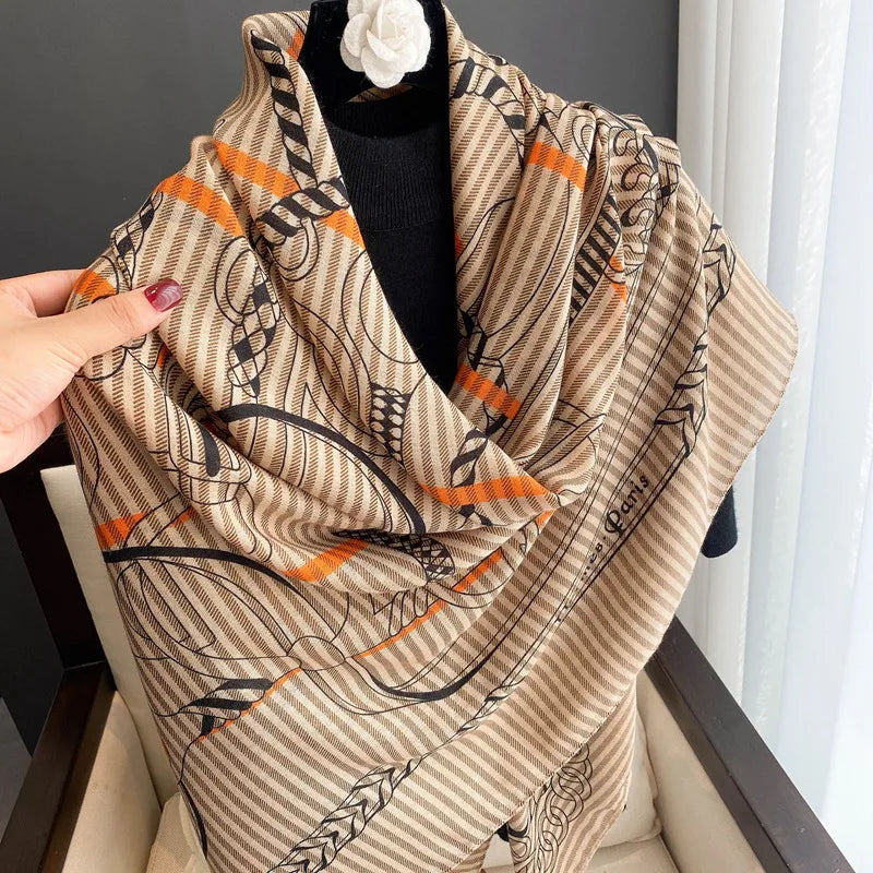 women's retro ethnic style printing polyester printing scarf