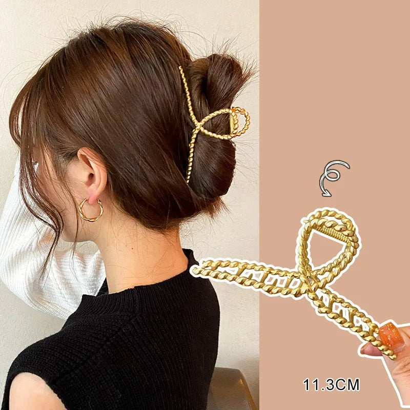 simple style sector shell rectangle imitation pearl rhinestone metal hair claws