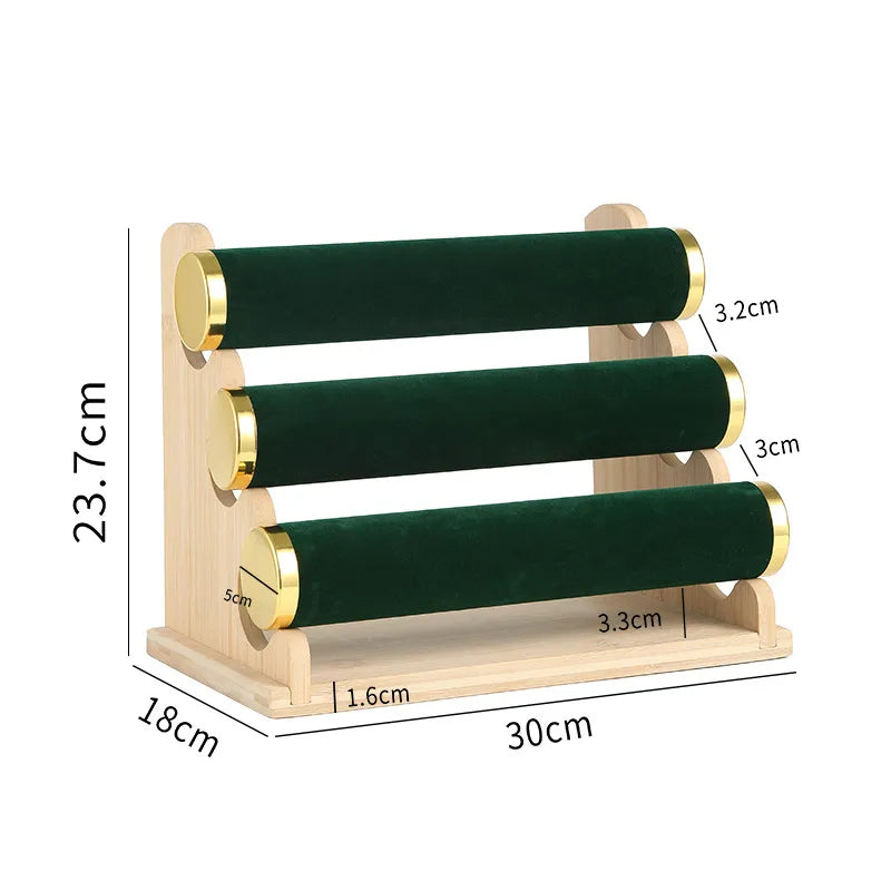 Premium Bamboo Wooden Jewelry Display Stand Bracelet Watch Headband Earring Storage Holder Live Broadcast Props Ornament Rack
