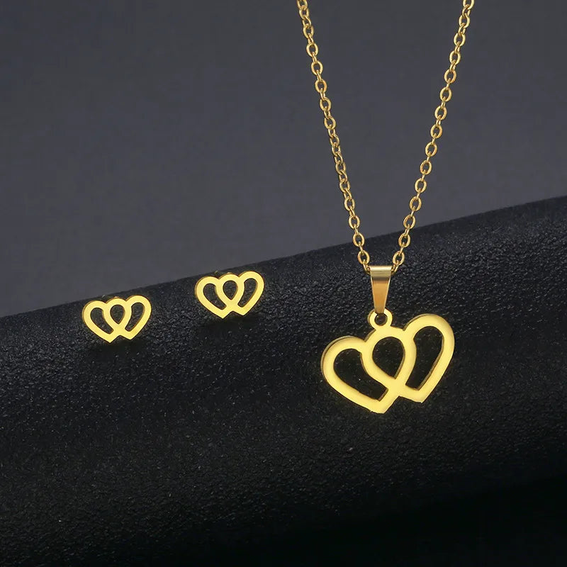 Wholesale Jewelry IG Style Casual Streetwear Moon Hand Of Fatima Butterfly 201 Stainless Steel cable chain Small Stud Earrings Necklace