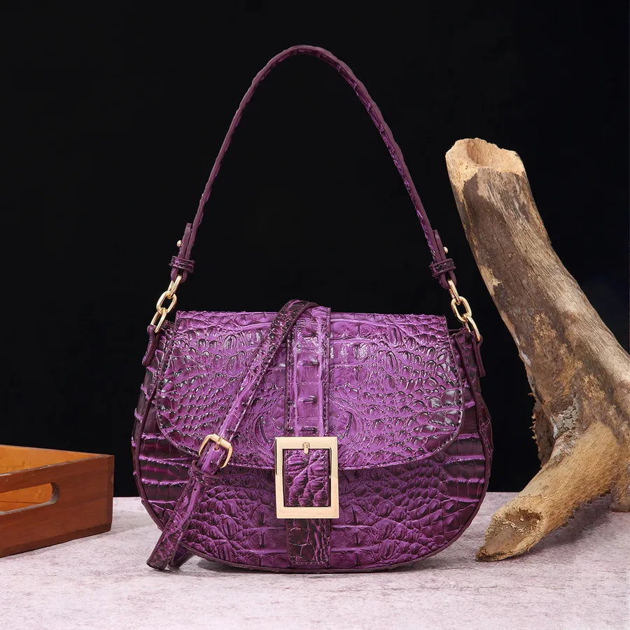 Women's Medium Pu Leather Crocodile Elegant Vintage Style Oval Buckle Crossbody Bag