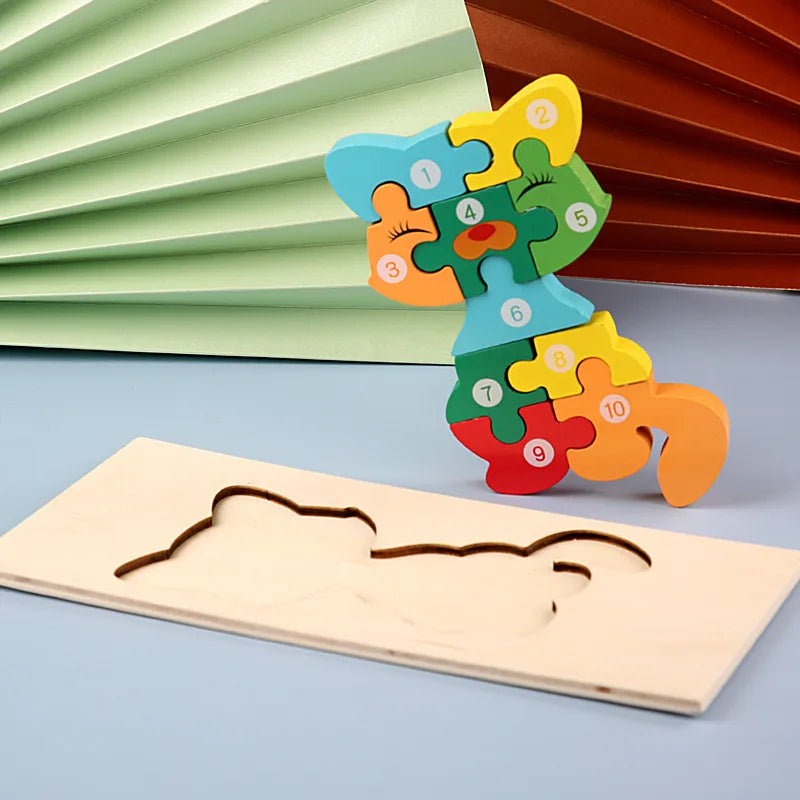 3D Wooden Dinosaur Puzzle Early Education Toys For Kids Assembly Building Blocks Baby Cognitive Skills Development Playset