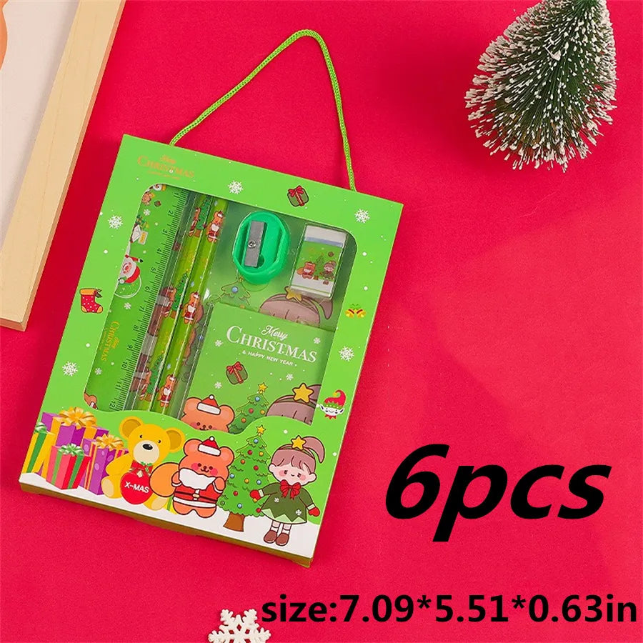 1 Set Cartoon School Christmas Wood Preppy Style Pencil