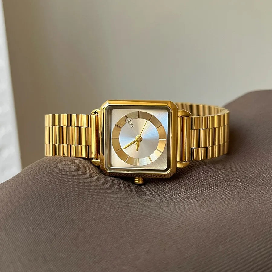 Elegant Luxurious Simple Style Square Rectangle Double Side Snaps Quartz Watch