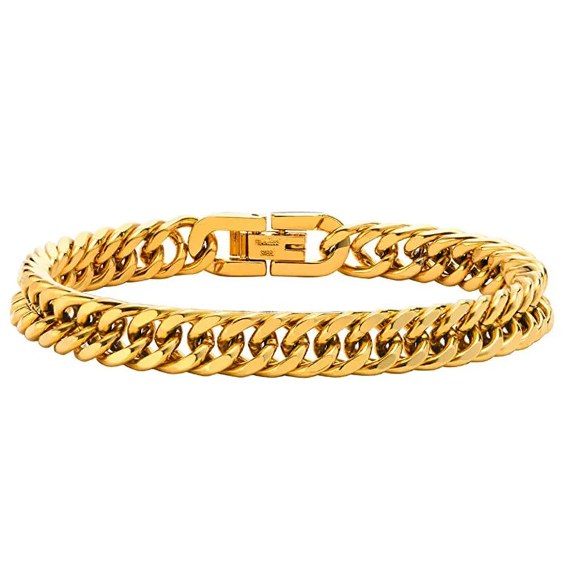 Top source stainless steel four-sided grinding widened bold hip hop domineering titanium steel bracelet Cuban chain punk personality boyfriend power