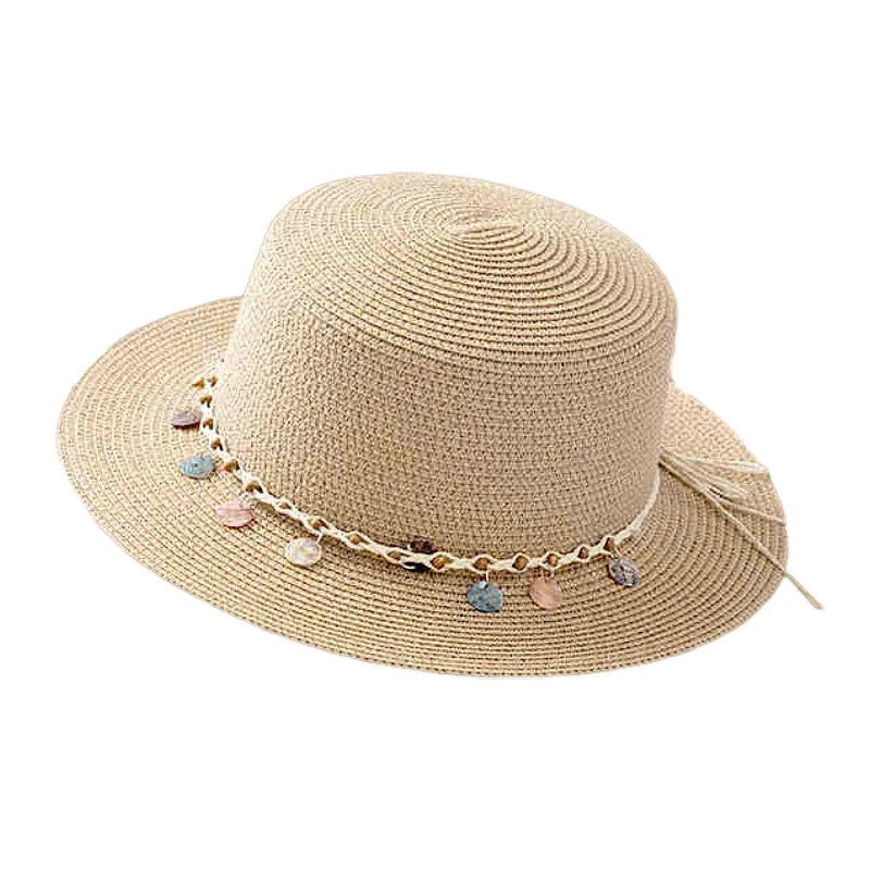 Women's Hawaiian Tropical Shell Flat Eaves Straw Hat