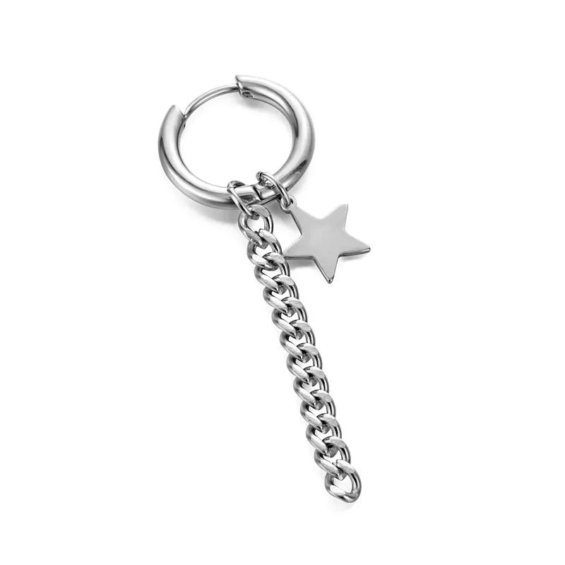 1 Piece Halloween Simple Style Pentagram Skull Plating Chain Titanium Steel Drop Earrings