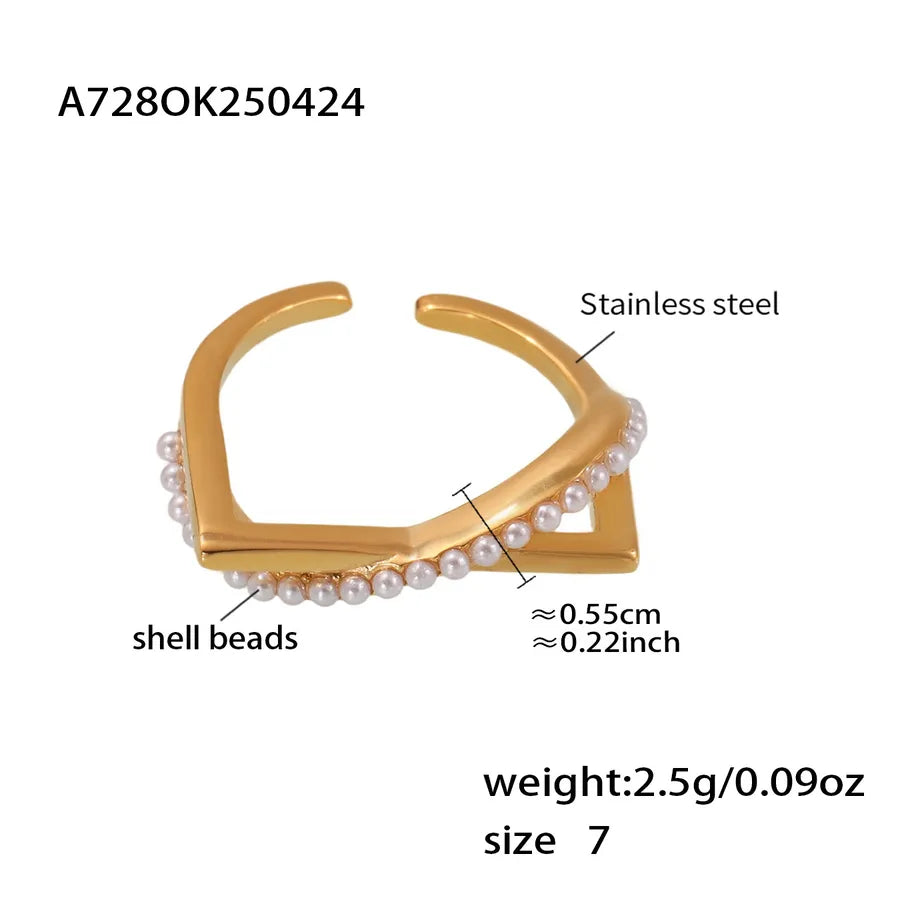 Wholesale Jewelry Casual Elegant Cute Geometric 304 Stainless Steel Imitation Pearl Zircon 18K Gold Plated Plating Inlay Rings