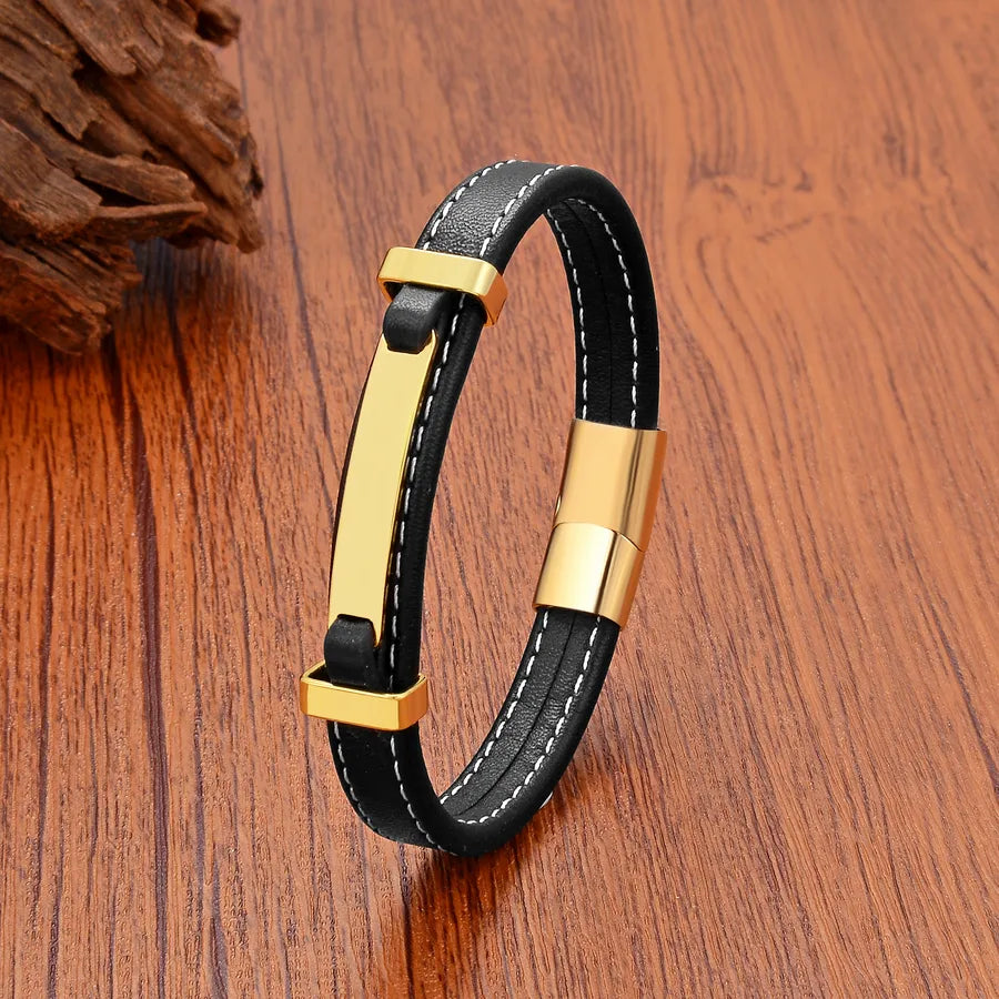 Fashion Punk Simple Style Geometric Leather rope Metal Men's Bracelets