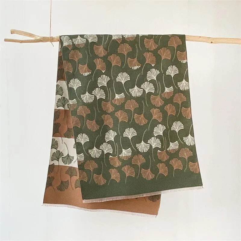 Women's Japanese Style Sweet Ginkgo Leaf Imitation cashmere Scarf