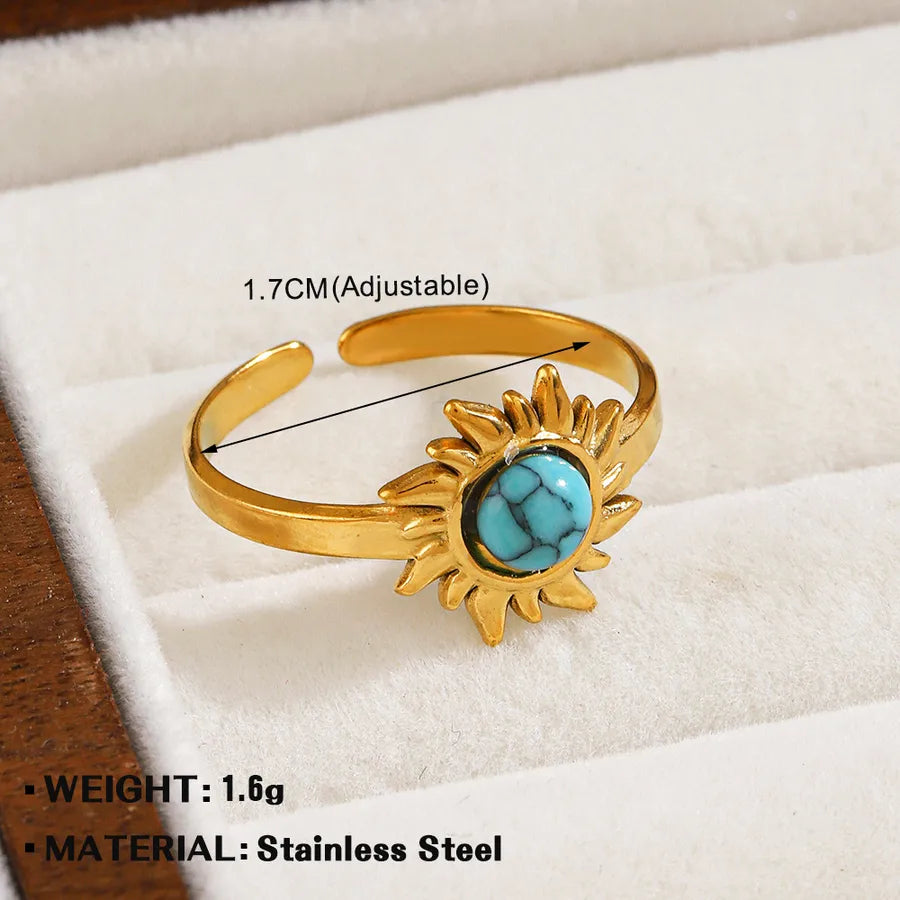 Lady Geometric 304 Stainless Steel Natural Stone Open Rings In Bulk