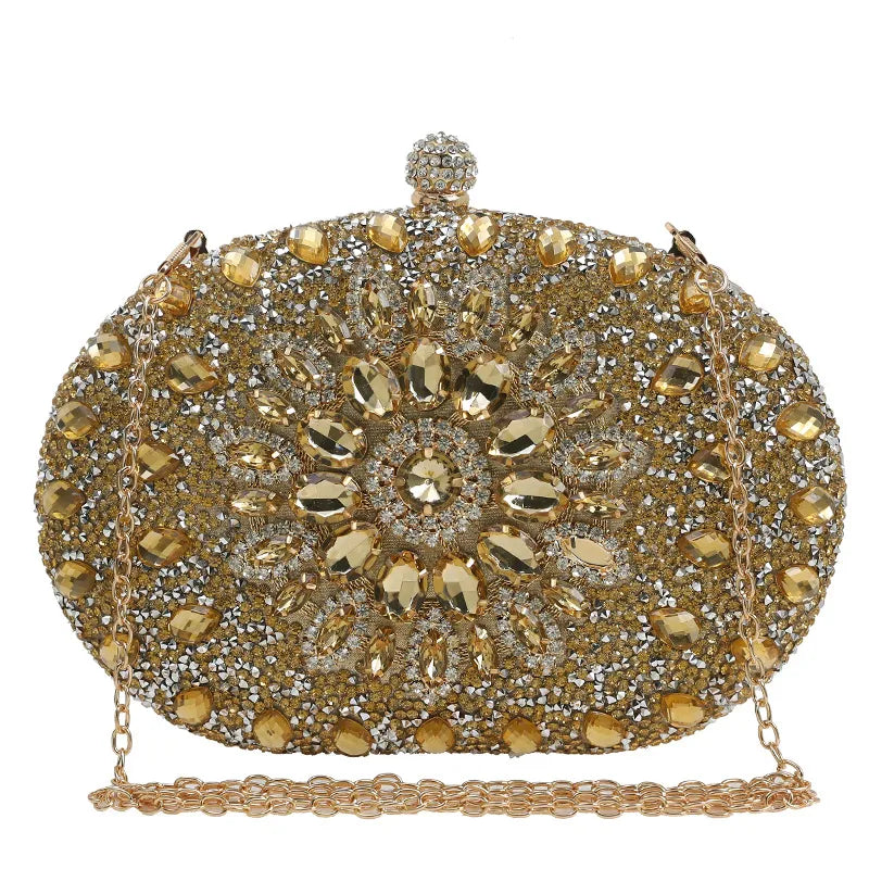 women's all seasons rhinestone flower classic style oval open evening bag