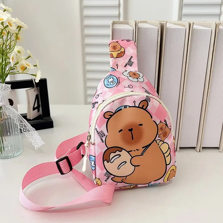 Kid'S Nylon Cartoon Capybara Cute Oval Zipper Fanny Pack