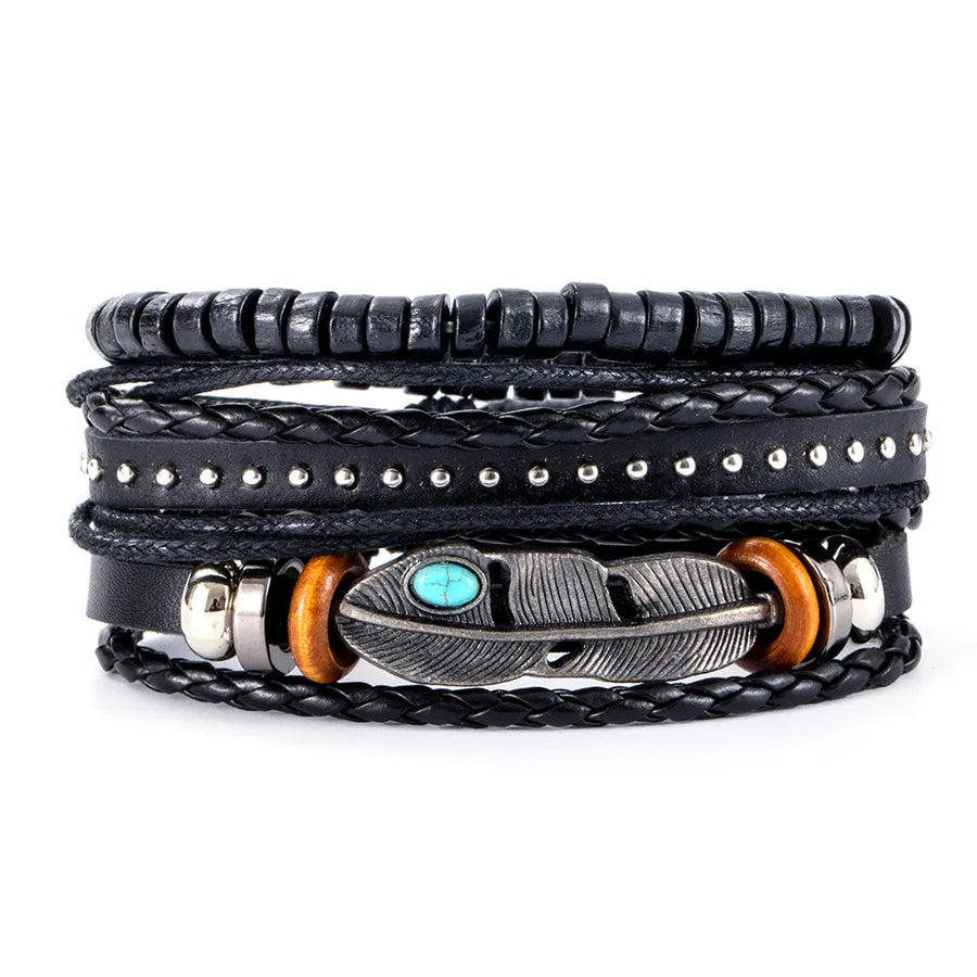 retro geometric pu leather knitting unisex bracelets