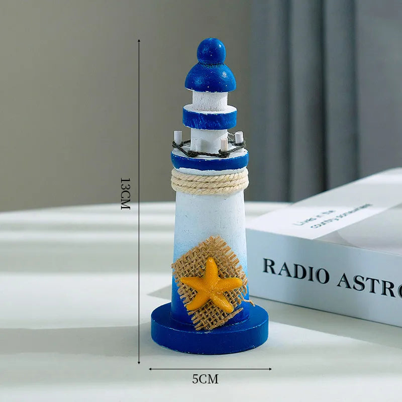 Mediterranean Style Wooden Stamper Ocean 13cm Small Lighthouse Decoration Creative Gift Shooting Props