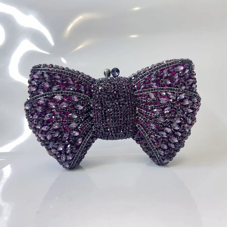 banquet dress with diamond Bow and Diamond evening bag with gem bag for women New Bow Clutch