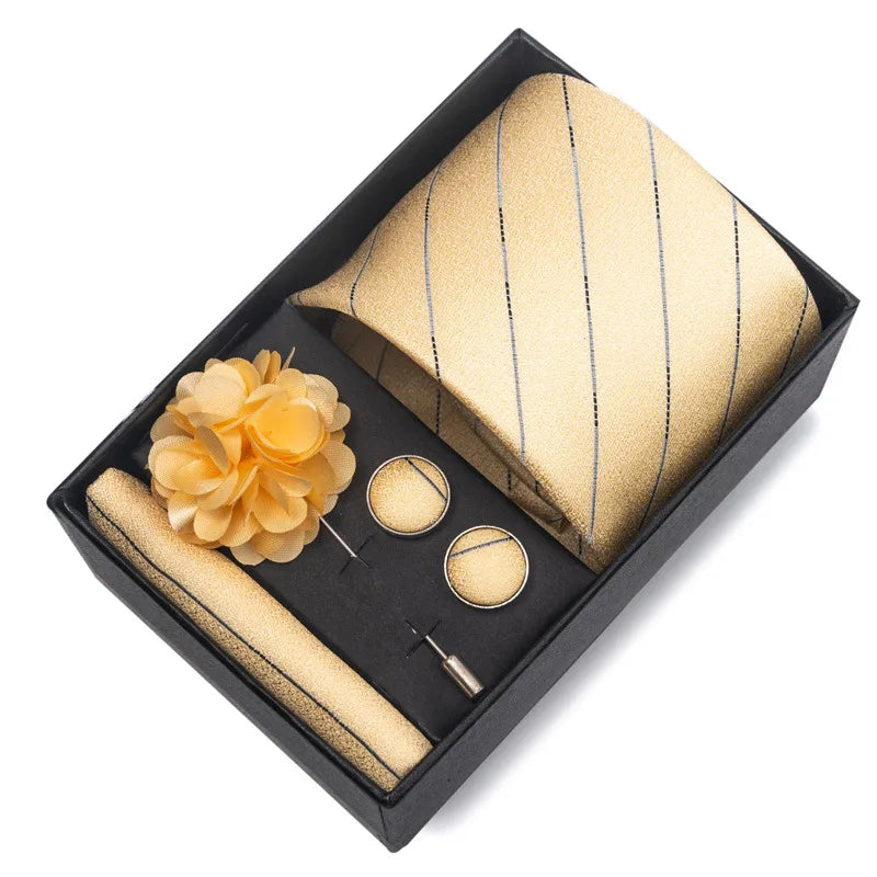 commute geometric stripe cashew nuts polyester yarn men's square scarf cufflinks tie