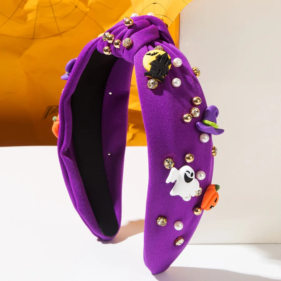 Halloween Pearl Hairband Women's Knot Decorative Ghost Pumpkin Design Festival Accessory Elegant Headwear Stylish Hair Ornament