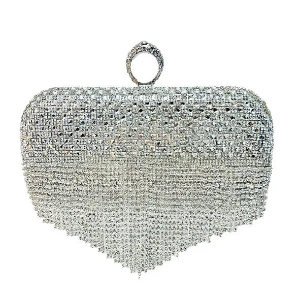 Fashionable Full Diamond Evening Clutch Bag Tassel Embellished Party Dress Wedding Gown Complement Square Polyester Bag